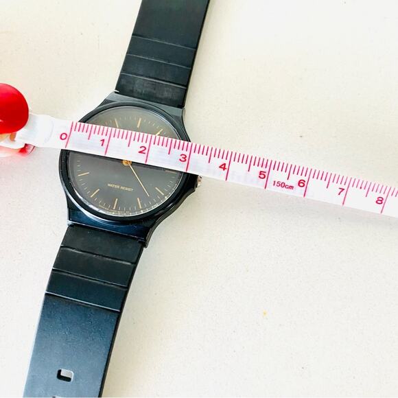 VINTAGE Retro Black Band Gold Hand Time Stainless Steel Circle Face Unisex Watch - Picture 6 of 7